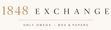 Logo of 1848 Exchange with text 'Only Omega Box & Papers' on a white background